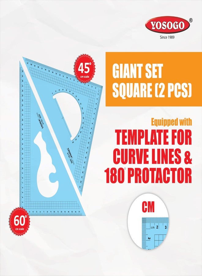 Yosogo Pack of 2 Large Transparent Metric Triangle Ruler Set Square: 30 CM (12 Inch) - 30/60 Degree & 22 CM (9 inch) 45/90 Degree | Essential for School and Work use (CM Scale) - Image 2