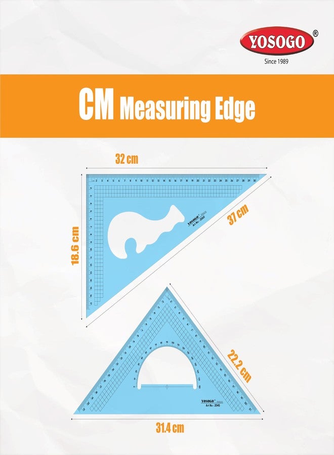 Yosogo Pack of 2 Large Transparent Metric Triangle Ruler Set Square: 30 CM (12 Inch) - 30/60 Degree & 22 CM (9 inch) 45/90 Degree | Essential for School and Work use (CM Scale) - Image 4