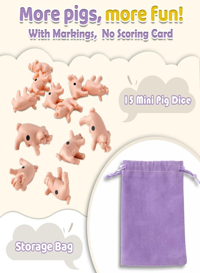 JUXINGDAZYF 15Pcs Mini Pig Game Set with Markings, Portable Toss the Pig Dice with Storage Bag – No Scoring Card, Travel Tabletop Family Games, Funny Party Favors & Camping Gifts for Adults - Image 3