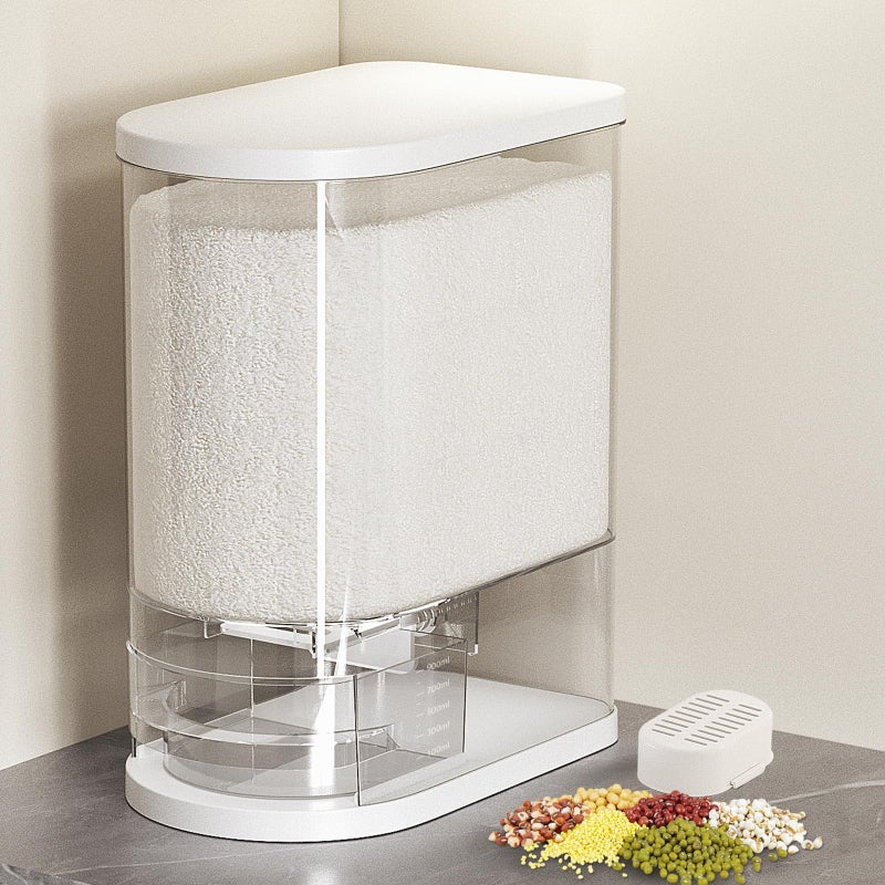 SYNCVIBE Large Rice Dispenser 22-25Lbs, Cereal Dispenser Rice Container Food Storage Container with Measuring Cup, Cereal Containers Storage Kitchen Storage Household Moisture Proof Holder, White - Image 1