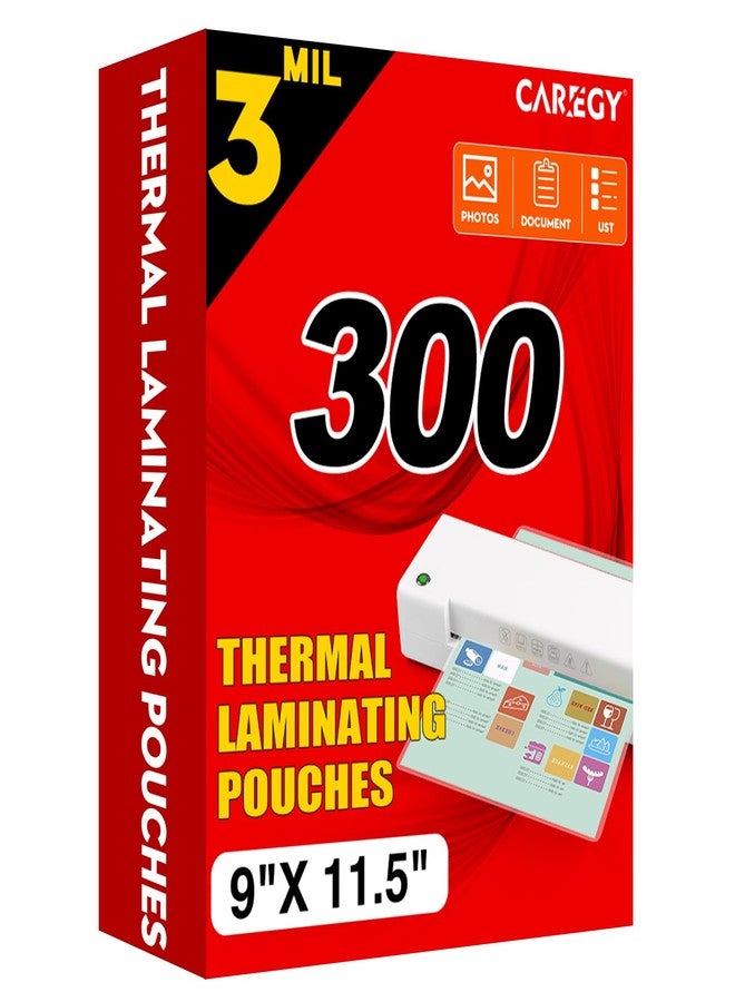 CAREGY Thermal Laminating Pouches, 300 Pack Laminating Sheets, 3 Mil, 9 x 11.5 Inches Lamination Sheet Paper for Laminator, Clear, Letter Size, Office and School Supplies - Image 1