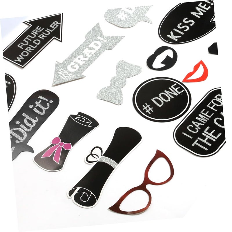 Garneck 24 Pcs Graduation Photo Booth Props Kit Hats Glasses Lips And Bowties On Sticks For Party Favors Black - Image 3