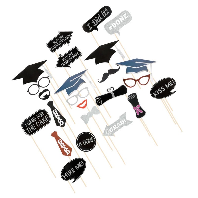 Garneck 24 Pcs Graduation Photo Booth Props Kit Hats Glasses Lips And Bowties On Sticks For Party Favors Black - Image 2