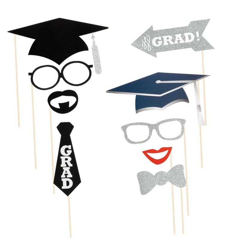 Garneck 24 Pcs Graduation Photo Booth Props Kit Hats Glasses Lips And Bowties On Sticks For Party Favors Black - Image 4