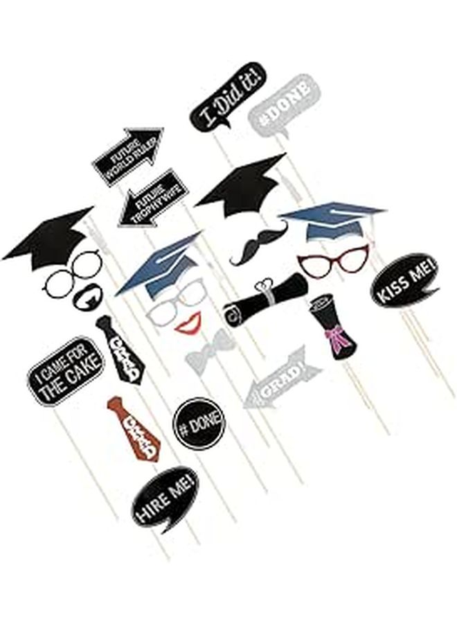 Garneck 24 Pcs Graduation Photo Booth Props Kit Hats Glasses Lips And Bowties On Sticks For Party Favors Black - Image 1