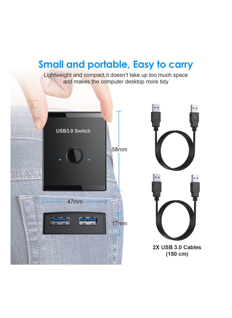 KASTWAVE - USB 3.0 Switch Selector, Bi-Directional USB Switch 2 in 1 Out / 1 in 2 Out, USB Switcher Adapter for Keyboard Mouse Scanner Printer, USB KVM Switch Compatible with Mac/Windows/Linux - Image 1