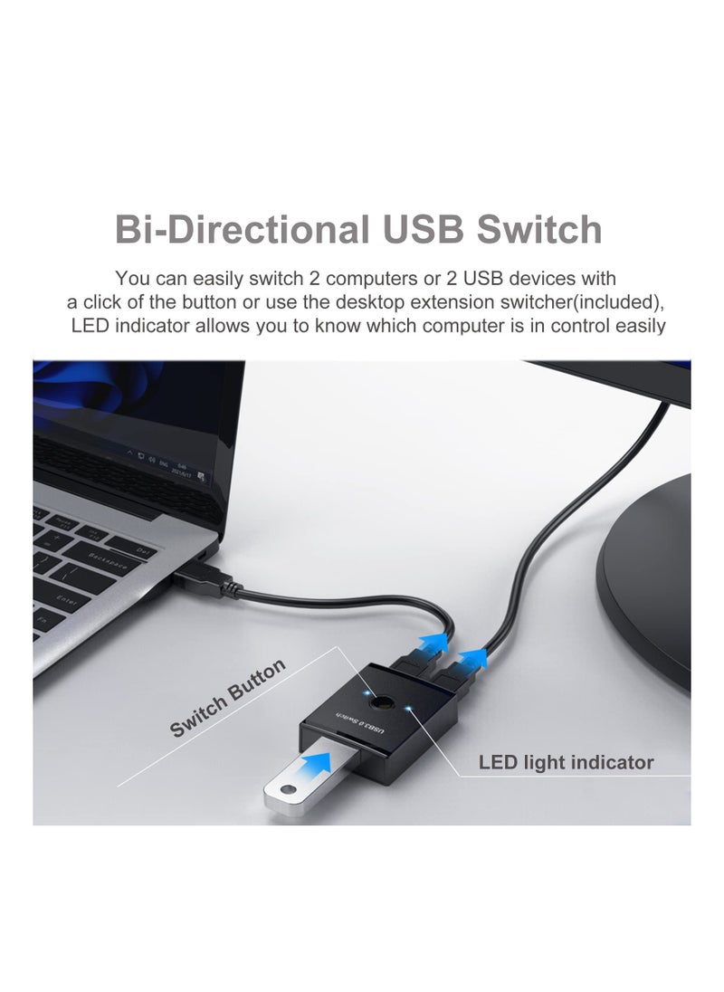 KASTWAVE - USB 3.0 Switch Selector, Bi-Directional USB Switch 2 in 1 Out / 1 in 2 Out, USB Switcher Adapter for Keyboard Mouse Scanner Printer, USB KVM Switch Compatible with Mac/Windows/Linux - Image 1