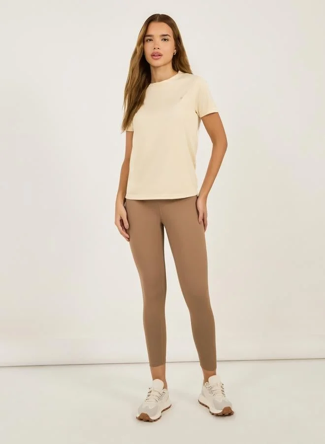 Styli Active Logo Round Neck Basic Short Sleeves Top