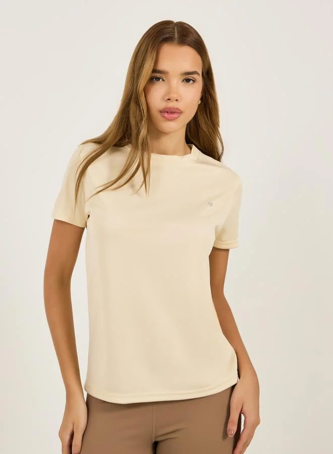 Styli Active Logo Round Neck Basic Short Sleeves Top