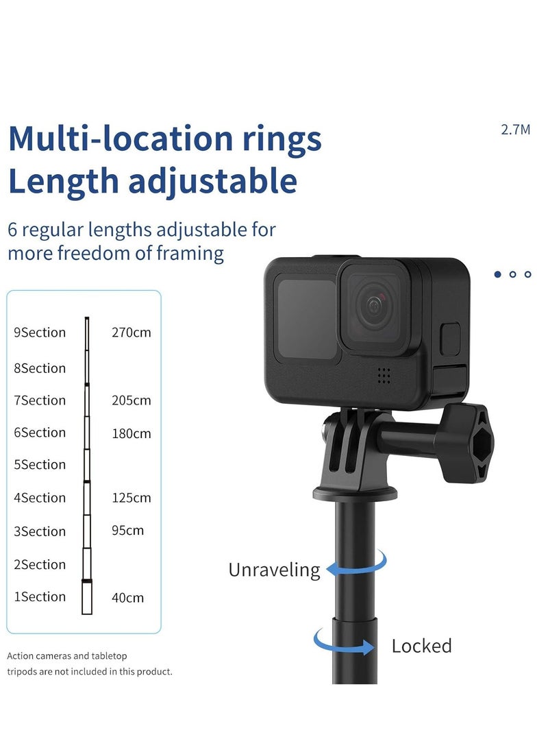 تيليسن عصا سيلفي TELESIN بطول 106 بوصة (ترقية 2.7 متر) من ألياف الكربون قابلة للتمديد باليد لـ GoPro Max Hero 11 10 9 8 7 6 5، DJI Action 3، Insta360 X3، ONE X2 وغيرها من كاميرات الحركة - Image 2