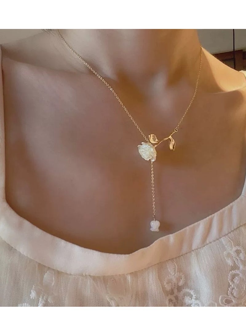Goolsky Rose Pendant Necklace – French-Inspired Romantic Jewelry for Women | Elegant Everyday Collarbone Chain  - Image 1