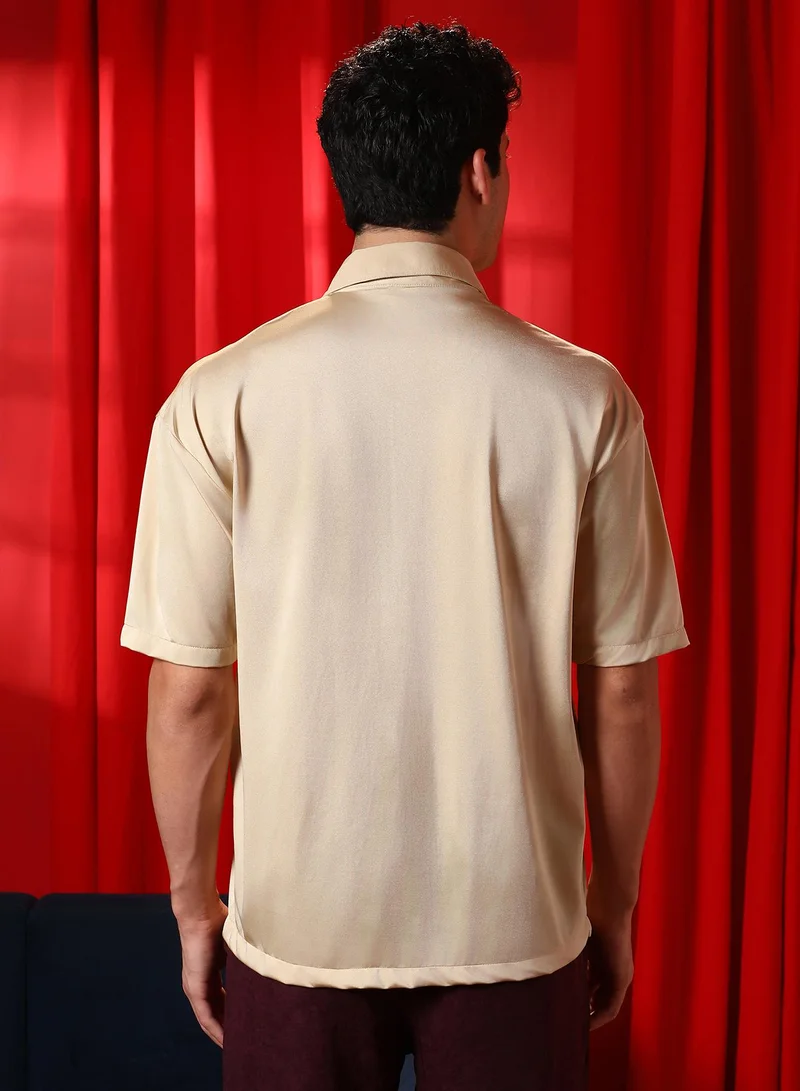Campus Sutra Men's Champayne Gold Satin Oversized Shirt