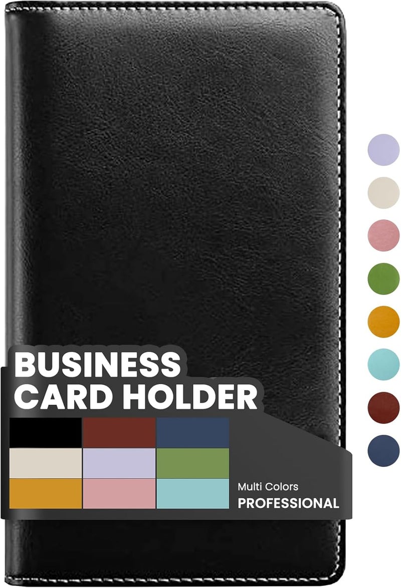 Sooez Leather Professional Business Card Book Holder Organizer, 240 Capacity Credit Card Booklet, PU Name Cards Holder Storage File for Men Women, 7.7 x 4.5 Inch, Black - Image 1