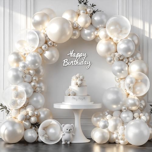 Blocesa Pearl White Balloons Arch Kit Double Stuffed White Sand Beige Ivory Balloons Pastel White Bobo Balloons Arch Kit for Wedding Birthday Party Engagement Decorations - Image 1