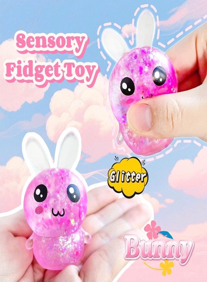 EVDERS Squishy Bunny Sugar Stress Balls, Bunny Sugar Ball Fidget Toys, Glitter Rabbit Squishy Toys for Adults & Kids, Kawaii Rabbit Sensory Squishies, Easter Basket Stuffers (Pink) - Image 3