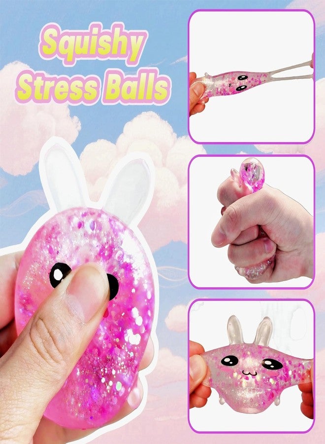 EVDERS Squishy Bunny Sugar Stress Balls, Bunny Sugar Ball Fidget Toys, Glitter Rabbit Squishy Toys for Adults & Kids, Kawaii Rabbit Sensory Squishies, Easter Basket Stuffers (Pink) - Image 4