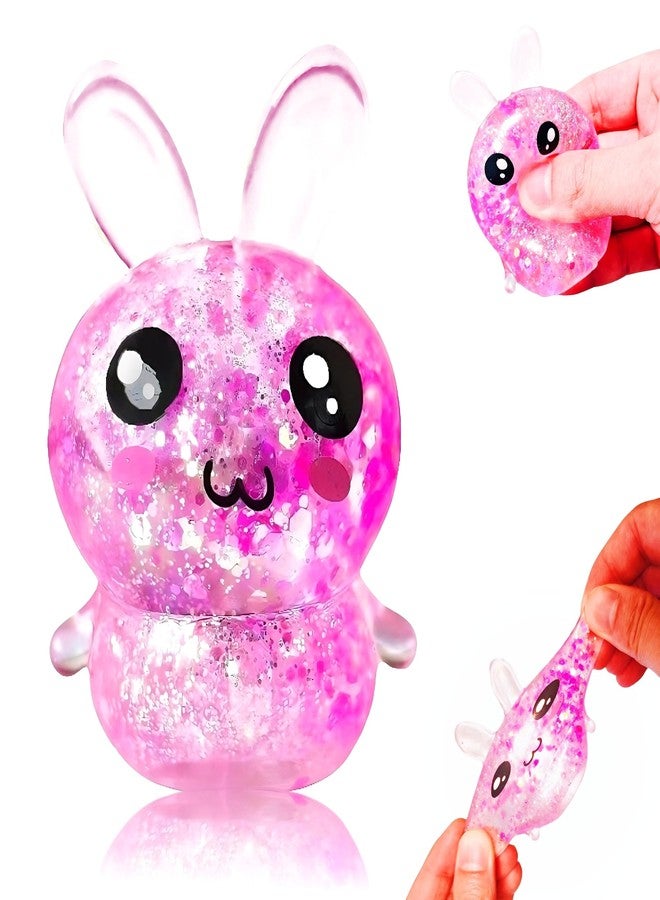 EVDERS Squishy Bunny Sugar Stress Balls, Bunny Sugar Ball Fidget Toys, Glitter Rabbit Squishy Toys for Adults & Kids, Kawaii Rabbit Sensory Squishies, Easter Basket Stuffers (Pink) - Image 1