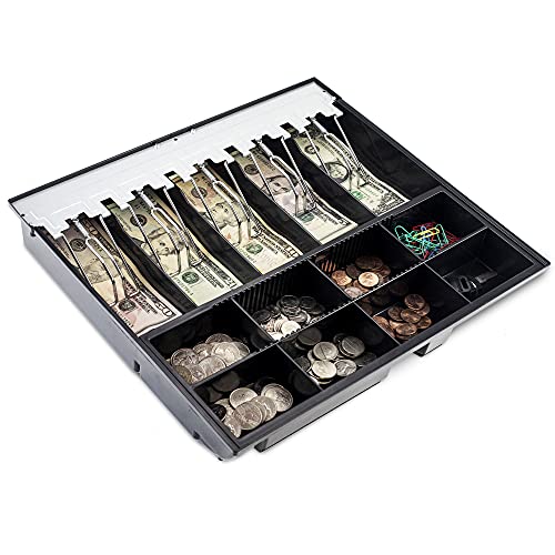 Volcora Cash Drawer Tray - 14.1 x 13 x 2.5 Inch Cash Register Insert - 5 Bill / 8 Coin Replacement Cash Tray - Stainless Steel Currency Compartment - 16" Cash Registers with Fully Removable Tray - Image 1