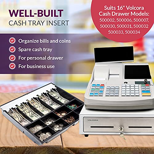 Volcora Cash Drawer Tray - 14.1 x 13 x 2.5 Inch Cash Register Insert - 5 Bill / 8 Coin Replacement Cash Tray - Stainless Steel Currency Compartment - 16" Cash Registers with Fully Removable Tray - Image 3