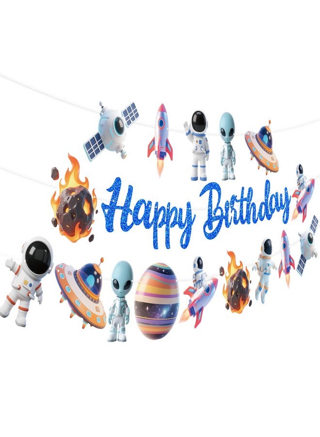 TBEEJ Space Party Banners 3Pcs Happy Birthday Garland Banners for Boy Girls Theme Baby Shower Birthday Party Supplies - Image 1