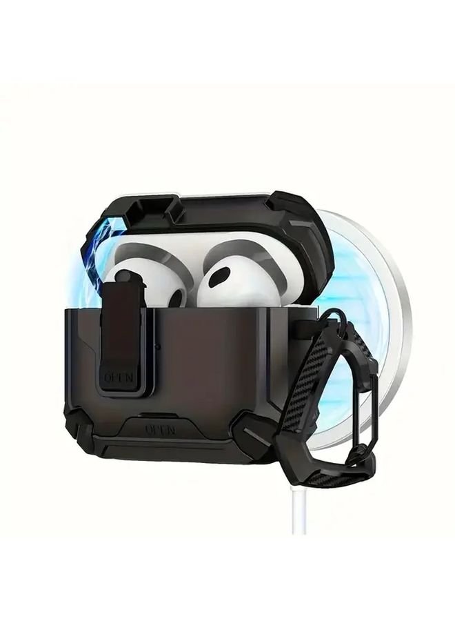 Red Shockproof Soft Case for AirPods 4 with Pop Up and Hook - Image 2
