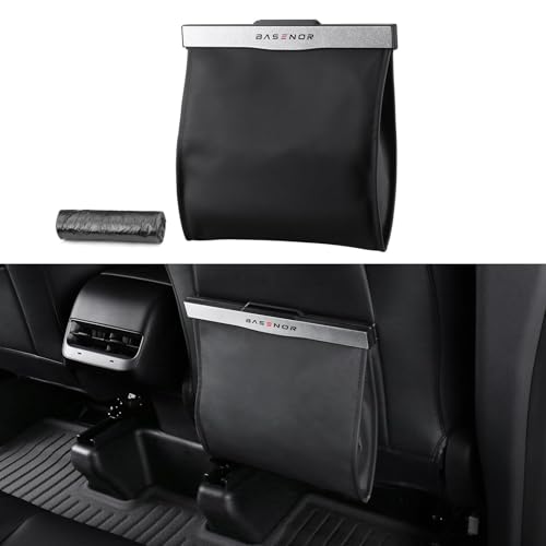 Basenor حاوية قمامة BASENOR 2026 المحدثة لسيارات تسلا موديل Y/3/S/X وCybertruck، [مغناطيس قوي] [مقاوم للماء] حاوية قمامة مزودة بإضاءة LED، ملحقات داخلية معلقة على ظهر المقعد 2017-2026 - Image 1