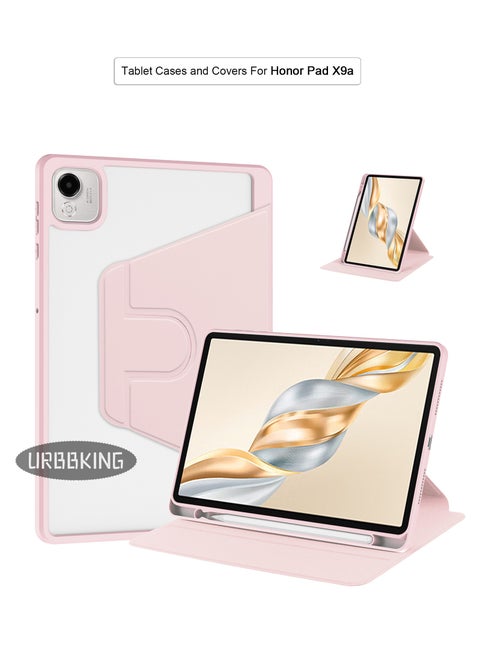 غلاف الدوار متوافق مع Honor Pad X9a ، غطاء الدوران 360 درجة ، غطاء مفتوح متعدد الزوايا ، مع قلم وردي