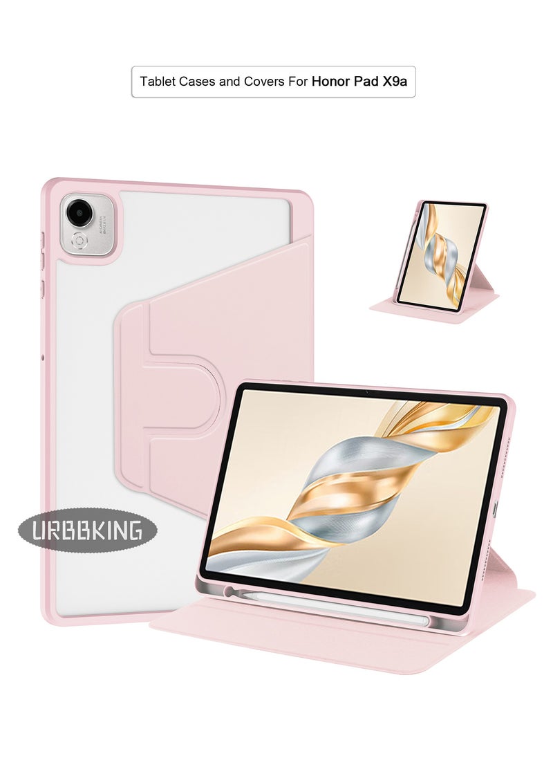 غلاف الدوار متوافق مع Honor Pad X9a ، غطاء الدوران 360 درجة ، غطاء مفتوح متعدد الزوايا ، مع قلم وردي