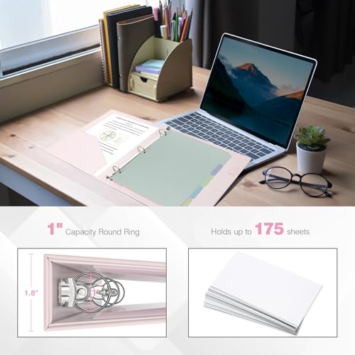 Ospelelf 3 Ring Binder with Clipboard 2 Inch Leather Binder for Letter Size (8.5" x 11"), Clipboard Binder with 5 Tab Dividers Back to School Supply, Pink - Image 4