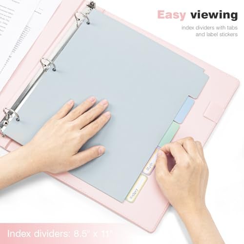 Ospelelf 3 Ring Binder with Clipboard 2 Inch Leather Binder for Letter Size (8.5" x 11"), Clipboard Binder with 5 Tab Dividers Back to School Supply, Pink - Image 5