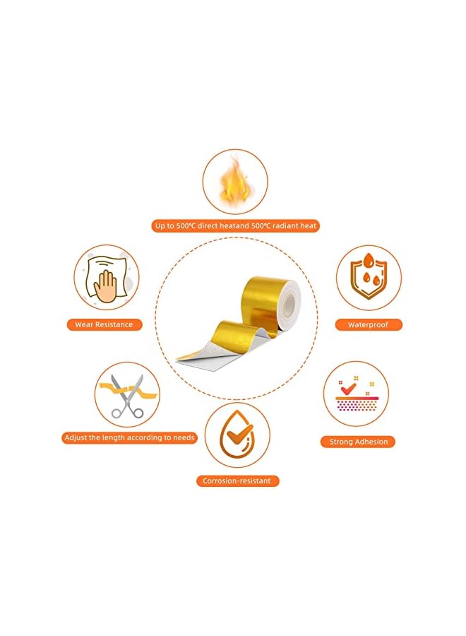 PROMASS Heat Shield Tape, Cool Tapes, Aluminum Foil Heat Reflective Adhesive Heat Shield Thermal Barrier Foil Tape Self-Adhesive Heat Resistant Tape for Hose and Auto Use, 2 Rolls (Gold, 2 Inch x 32.8 ft) - Image 3