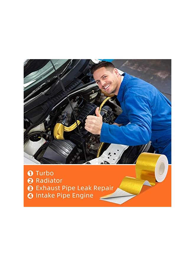 PROMASS Heat Shield Tape, Cool Tapes, Aluminum Foil Heat Reflective Adhesive Heat Shield Thermal Barrier Foil Tape Self-Adhesive Heat Resistant Tape for Hose and Auto Use, 2 Rolls (Gold, 2 Inch x 32.8 ft) - Image 2