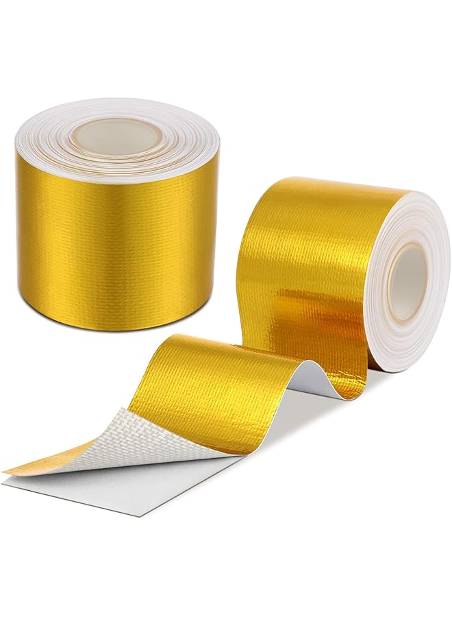 PROMASS Heat Shield Tape, Cool Tapes, Aluminum Foil Heat Reflective Adhesive Heat Shield Thermal Barrier Foil Tape Self-Adhesive Heat Resistant Tape for Hose and Auto Use, 2 Rolls (Gold, 2 Inch x 32.8 ft) - Image 1