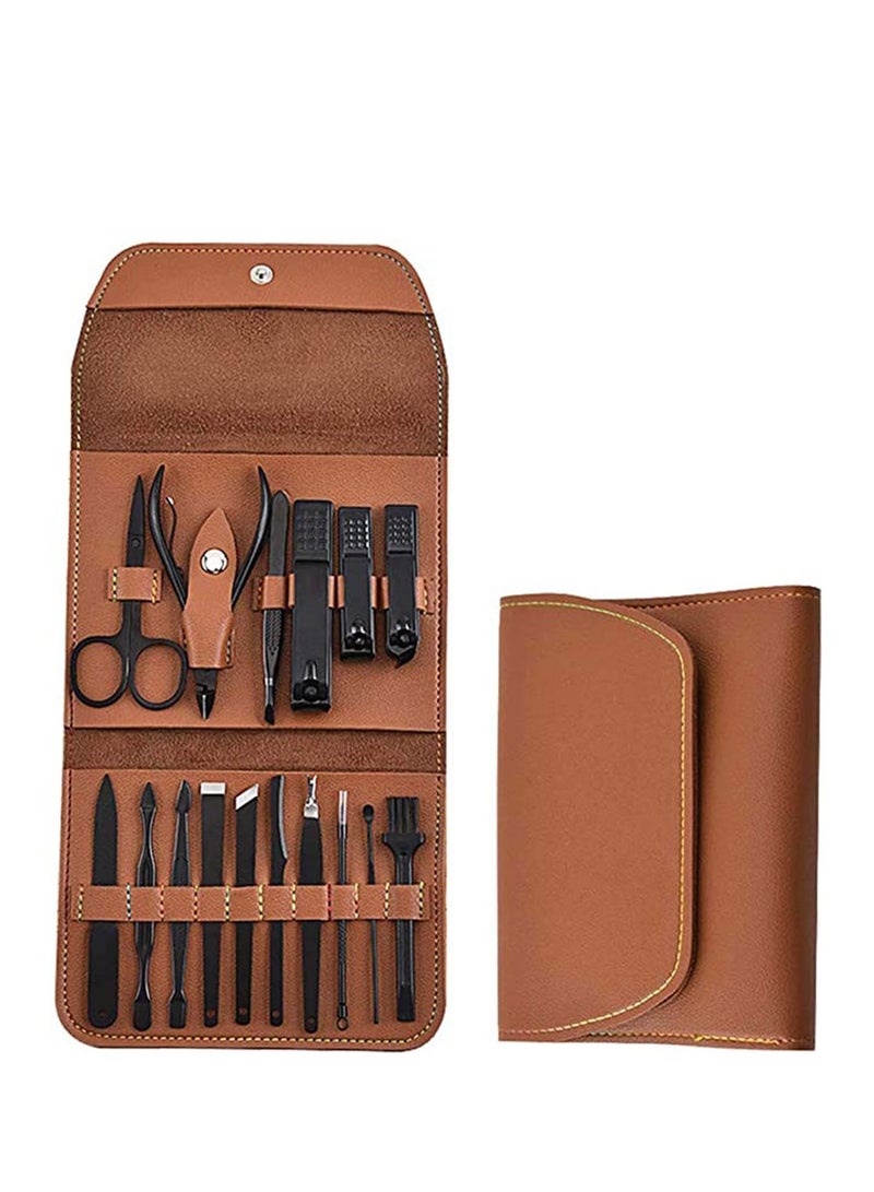 Bluejw Stainless Steel Manicure Set, 16-in-1 Professional Pedicure Kit Nail Clippers Tools with PU Leather Storage Case, Personal Care Travel Grooming Gifts for Men Women - Image 1