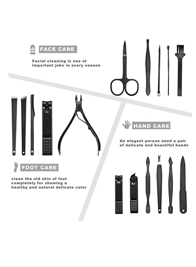 Bluejw Stainless Steel Manicure Set, 16-in-1 Professional Pedicure Kit Nail Clippers Tools with PU Leather Storage Case, Personal Care Travel Grooming Gifts for Men Women - Image 3
