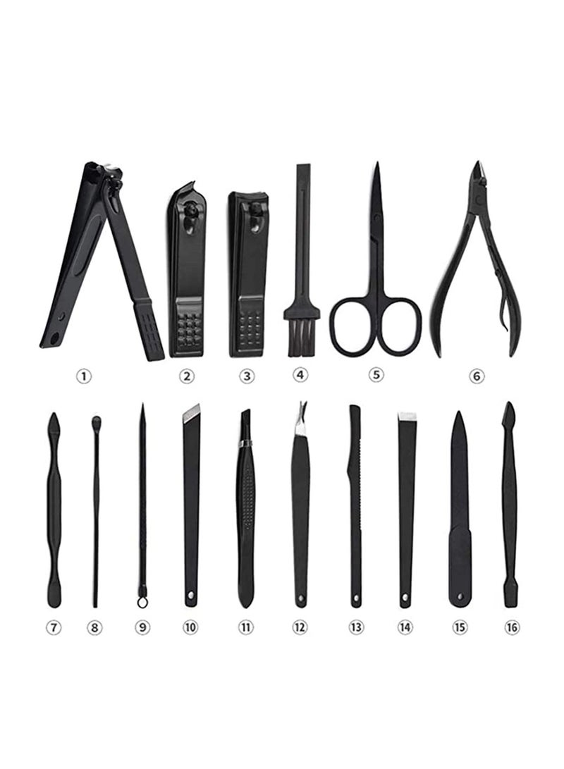 Bluejw Stainless Steel Manicure Set, 16-in-1 Professional Pedicure Kit Nail Clippers Tools with PU Leather Storage Case, Personal Care Travel Grooming Gifts for Men Women - Image 2