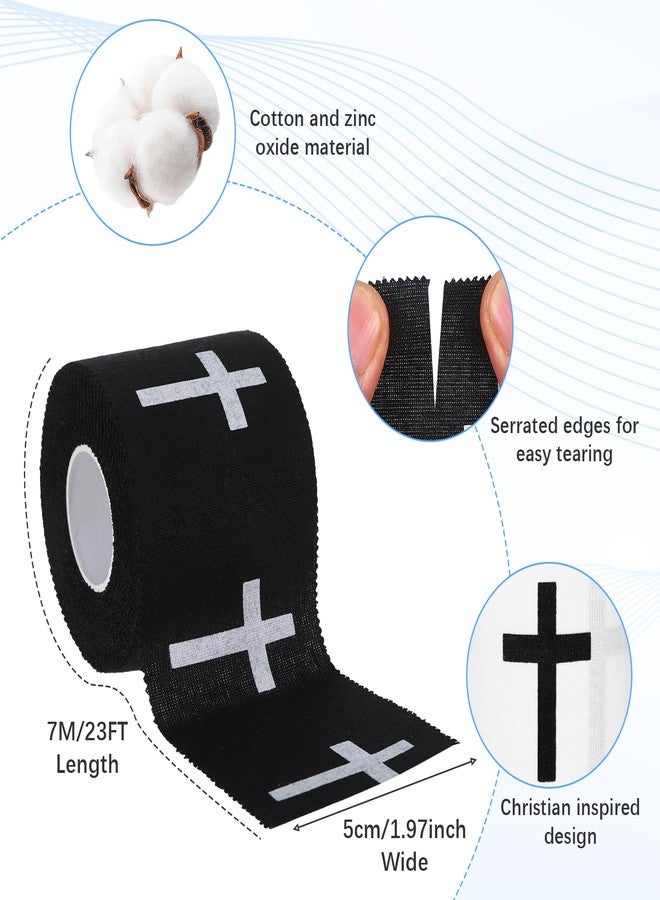 MveLwodx 2 Pcs Christian Athletic Tape 2 Inch Wide Religious Cotton Sports Soccer Tapes with White Black Cross Wrist Tape Soccer for Baseball Football Sports Gymnastics Boxing Athlete First Aid Injury Wrap - Image 2