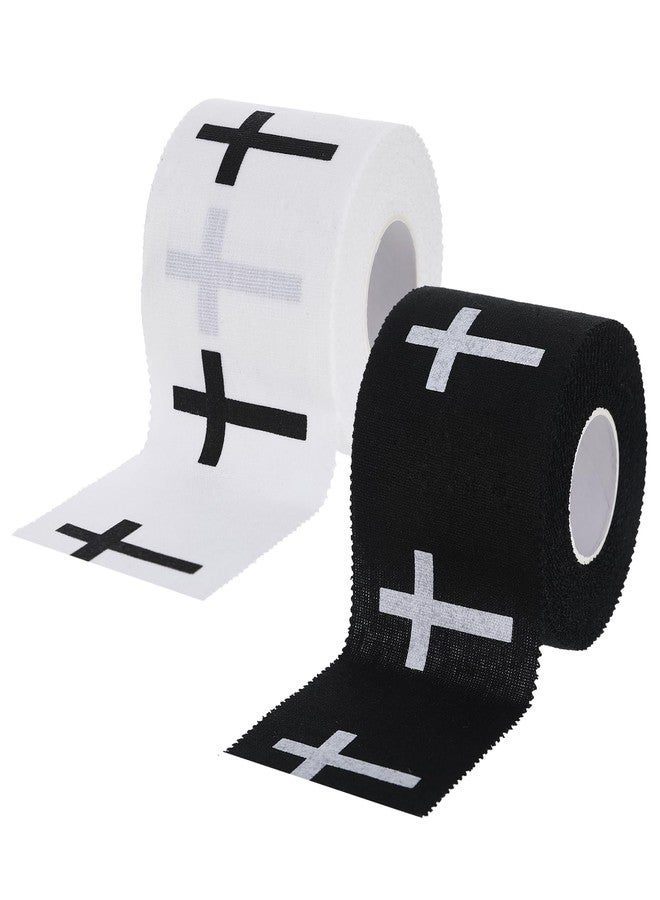 MveLwodx 2 Pcs Christian Athletic Tape 2 Inch Wide Religious Cotton Sports Soccer Tapes with White Black Cross Wrist Tape Soccer for Baseball Football Sports Gymnastics Boxing Athlete First Aid Injury Wrap - Image 1