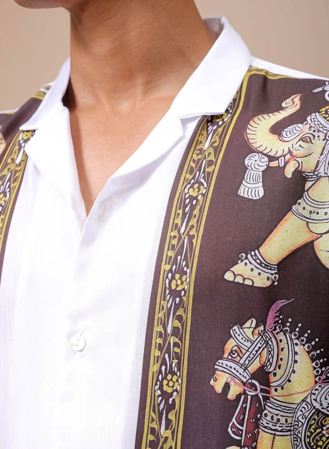 The Indian Garage Co Men Relaxed Fit Indie Printed Half Sleeves Cuban Collar Resort Wear Shirt