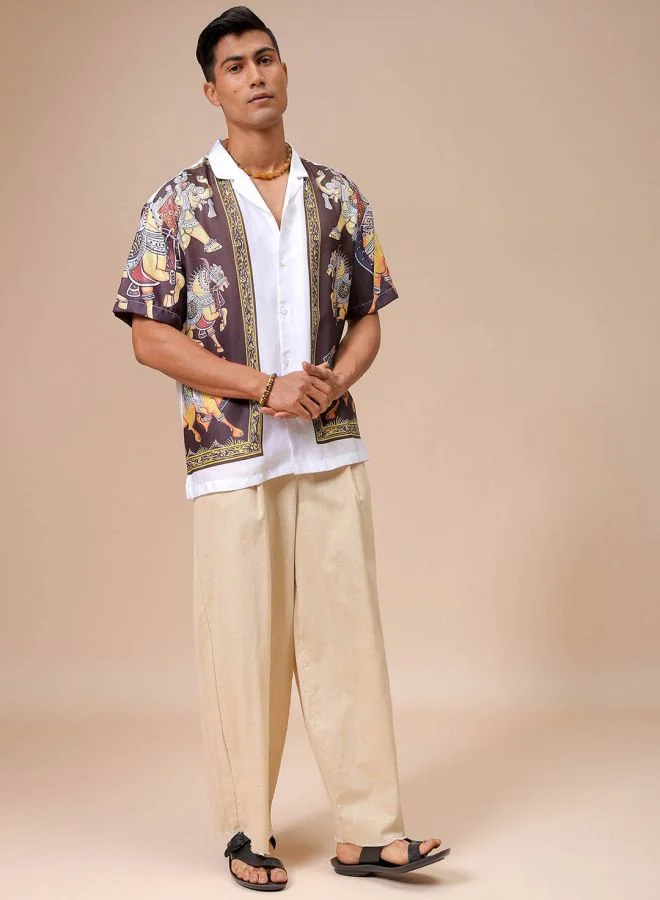 The Indian Garage Co Men Relaxed Fit Indie Printed Half Sleeves Cuban Collar Resort Wear Shirt