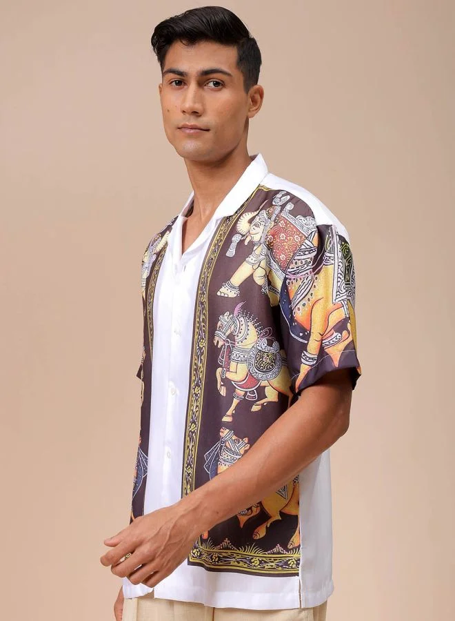 The Indian Garage Co Men Relaxed Fit Indie Printed Half Sleeves Cuban Collar Resort Wear Shirt