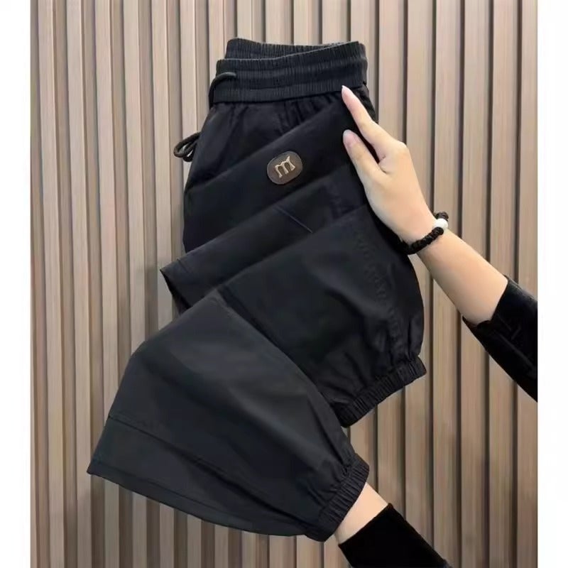 Summer Ice Silk Thin Casual Pants Men's Summer Trendy Loose Jogger Cropped Sports Cargo Pants Men's Long  Pants
