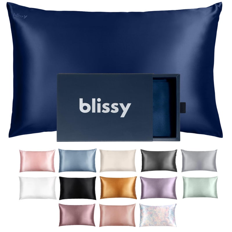 Blissy Silk Pillowcase  100 Pure Mulberry Silk  22 Momme 6A HighGrade Fibers  Silk Pillow Cover for Hair  Skin  Regular Queen  King Blue King