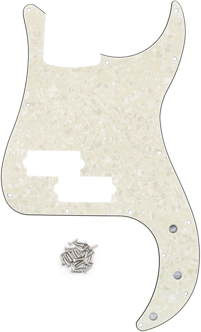 FLEOR 13 Hole P Bass Pickguard Guitar Scratch Plate Pick Guard for 4 String USA/Mexican Standard P Bass Style, 4Ply Aged Pearl - Image 1