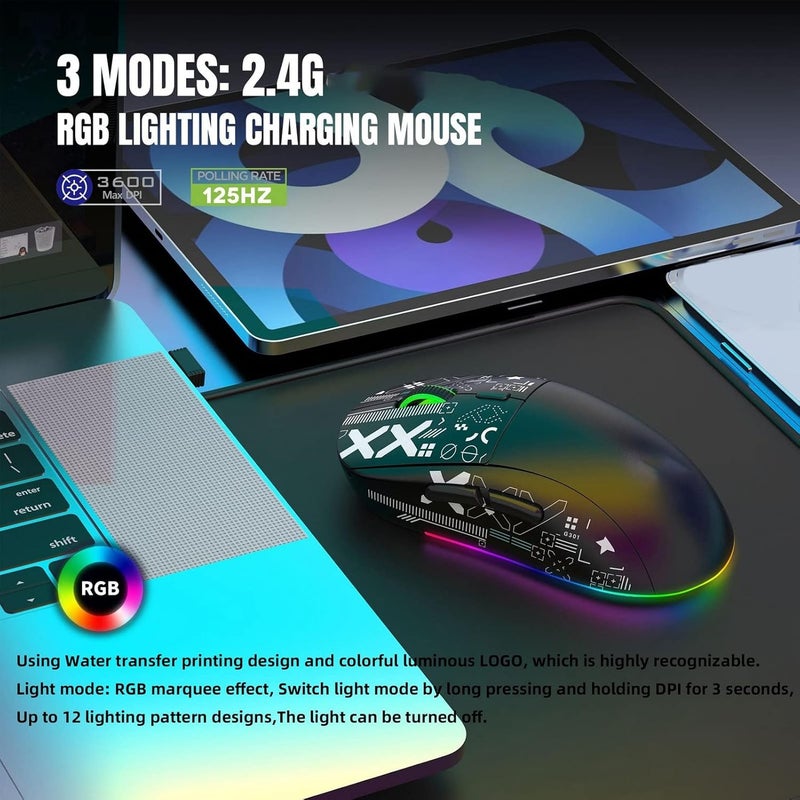 YUEHISY Wireless Gaming Mouse, RGB Light Wireless Mouse with USB Nano Receiver, Silent Click Gaming Mouse for Notebook,PC,Computer - Image 4