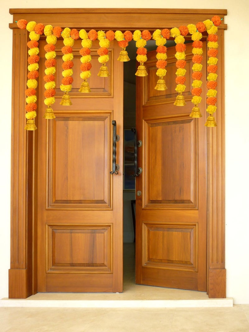 Tia Crafts تيا كرافتس زينة جرس ماريغولد الاصطناعي المصنوع يدويًا لزينة باب المنزل وزينة مدخل الباب وزينة بوجا تصميم1 - Image 3