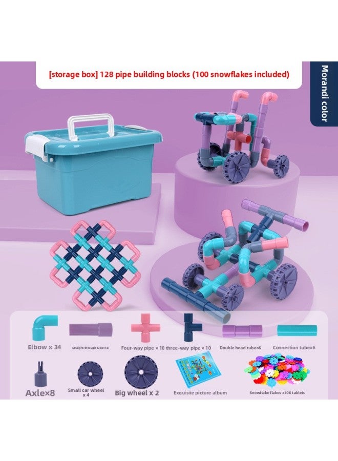 Children's Water Pipe Toy Pipe Building Blocks Assembled Multifunctional Girl Baby Big Particle Puzzle Boy Varied Stitching-Color:[storage Box] 48 Pipe Building Blocks (100 Snowflakes Included)  - Image 3