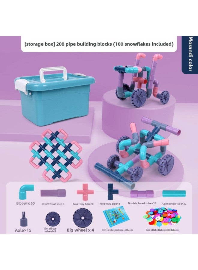 Children's Water Pipe Toy Pipe Building Blocks Assembled Multifunctional Girl Baby Big Particle Puzzle Boy Varied Stitching-Color:[storage Box] 48 Pipe Building Blocks (100 Snowflakes Included)  - Image 5