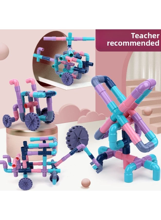 Children's Water Pipe Toy Pipe Building Blocks Assembled Multifunctional Girl Baby Big Particle Puzzle Boy Varied Stitching-Color:[storage Box] 48 Pipe Building Blocks (100 Snowflakes Included)  - Image 2