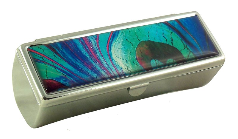 Houder Designer Lipstick Case with Mirror for Purse - Decorative Lipstick Holder with Gift Box - Velvet Lined - Protect Your Lipsticks in Style (Peacock Feather) - Image 2